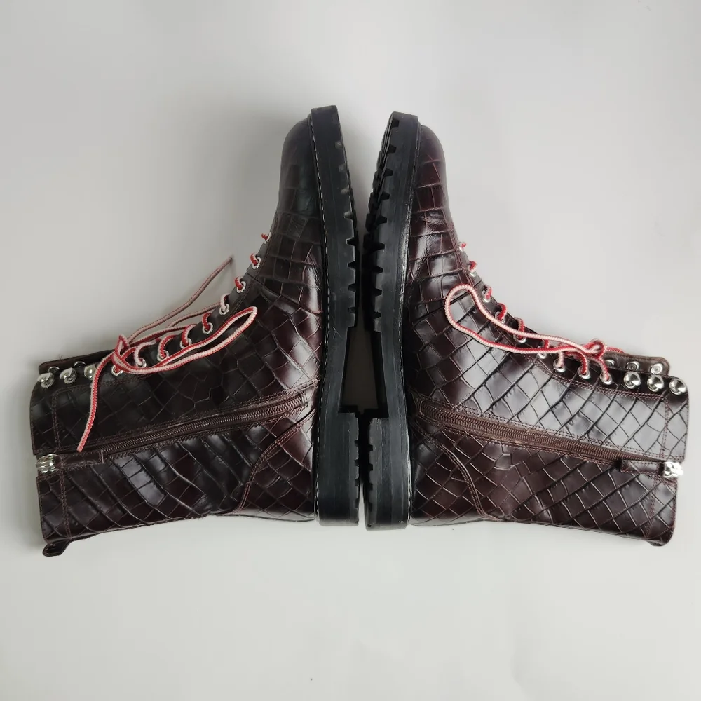 J. Crew Crocodile Embossed leather Lace-up Military Combat Style Boots